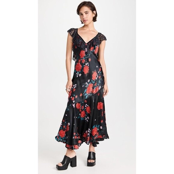 Free People Dresses & Skirts - Free People Rose Velvet Ruffle Sleeve Tie Back Asymmetrical Dress Whimsigoth XS
